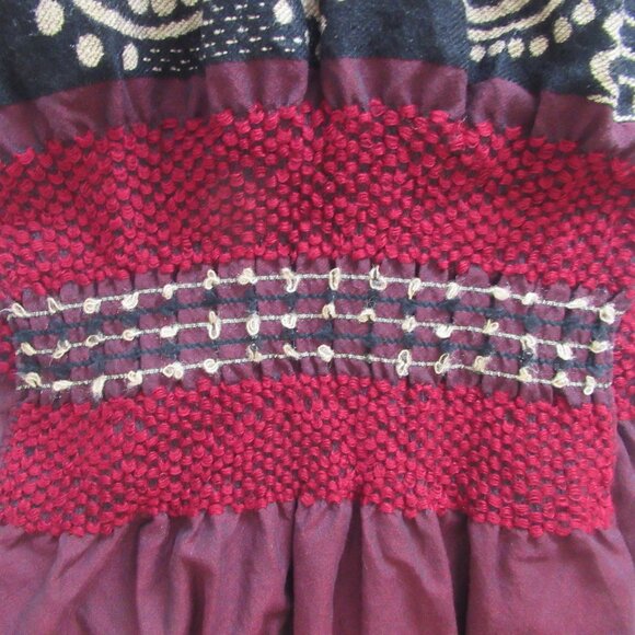 CHICO'S WOOL TYPE LARGE SHAWL WRAP SCARF  w/  Fringes 74" X 17" Burgundy, Black - Picture 9 of 9